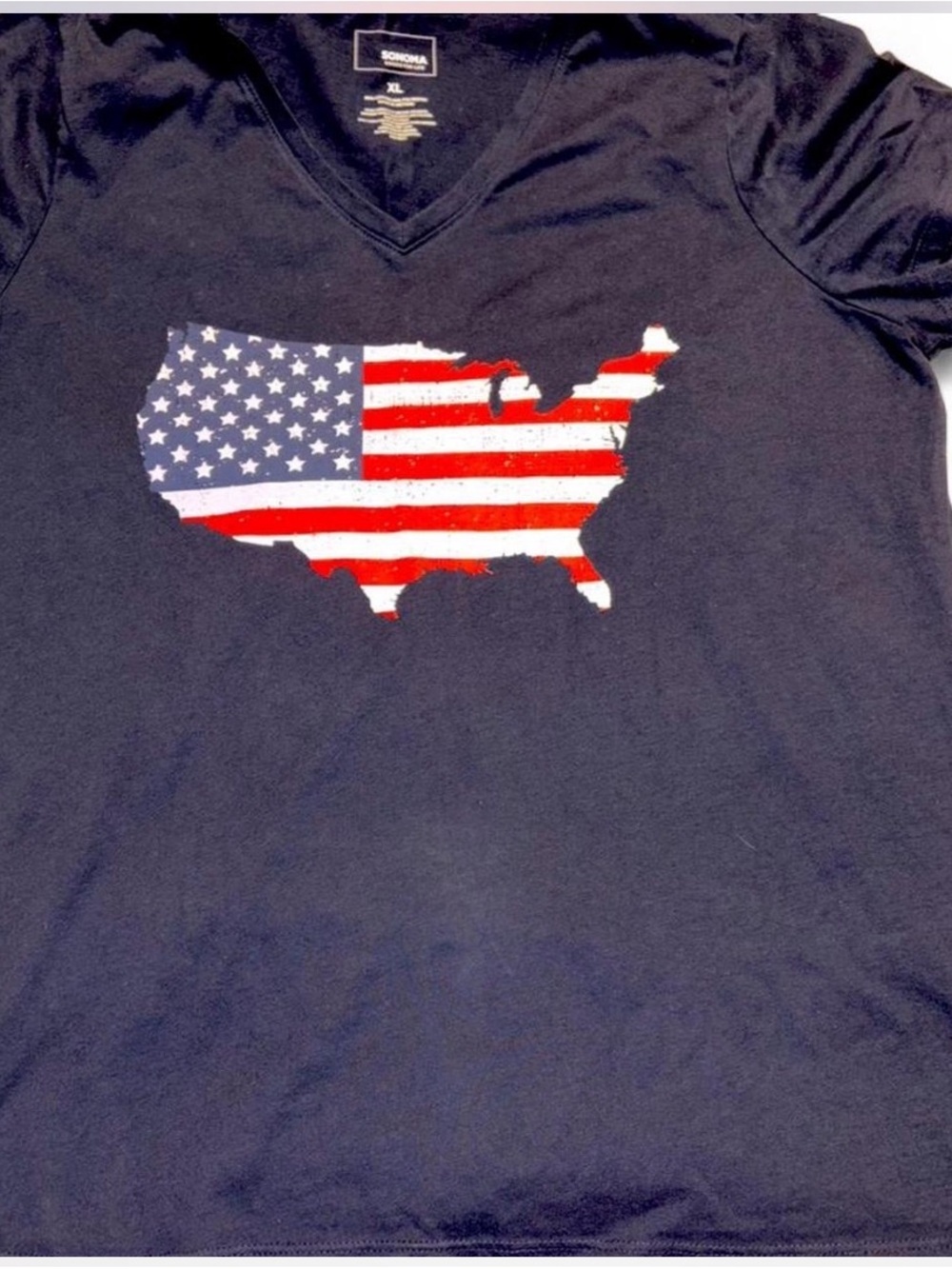 Sonoma Navy V-Neck Tee with White Logo Print